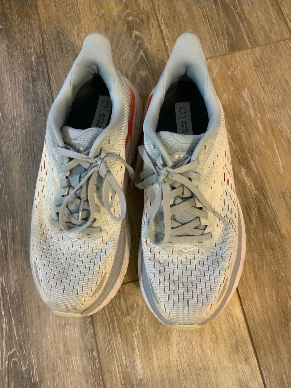 Hoka Women's Light Gray and Orange Athletic Running Shoes